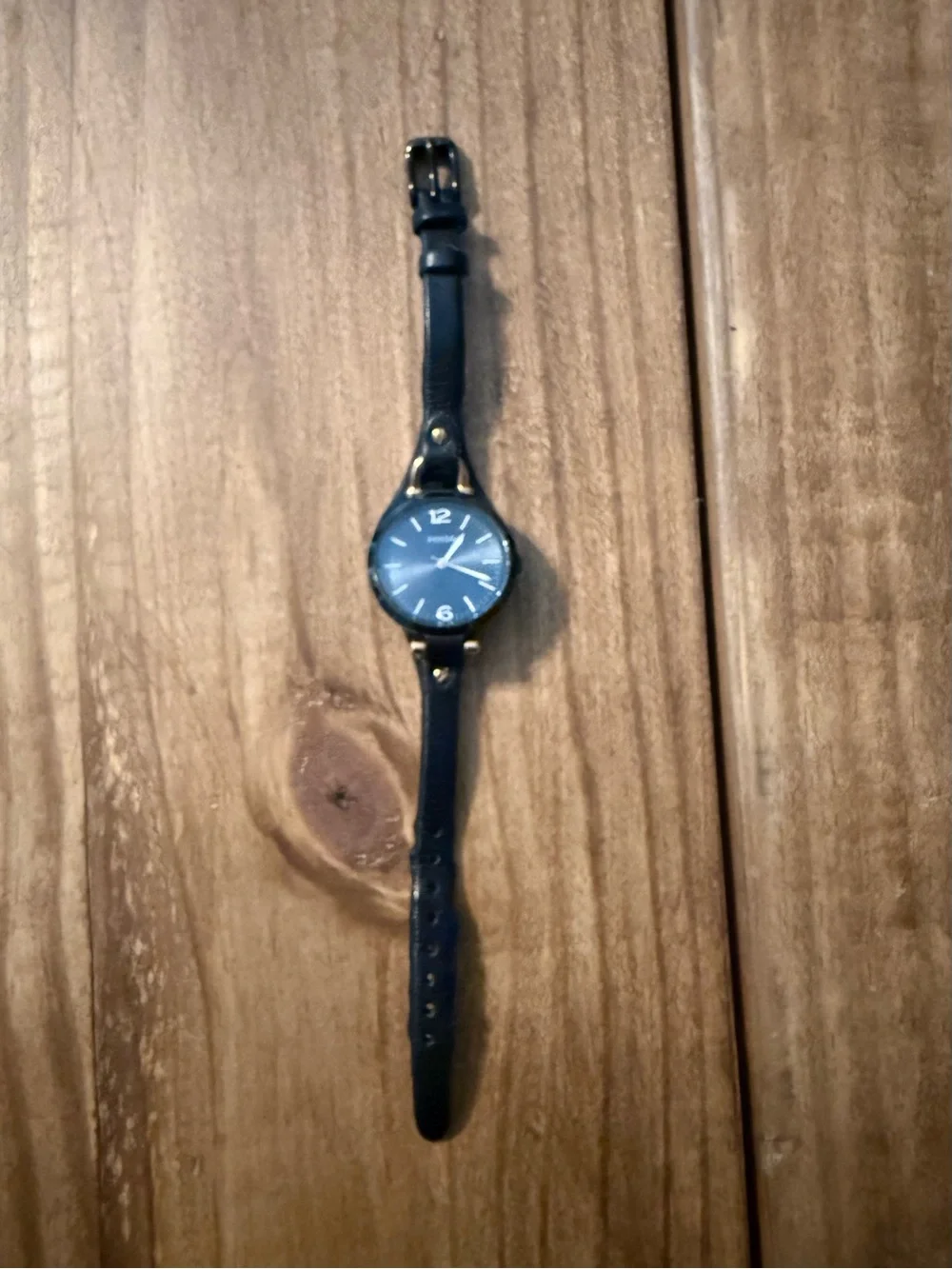 Fossil Black Leather Strap Women's Watch with Gold Accents